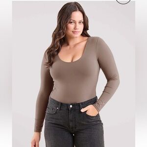 Nuuds Long Sleeve Scoop Neck Bodysuit Color: Mocha Size: XL